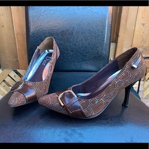 👠 DIOR authentic Vintage brown sparkly monogram leather strap high heels 👠